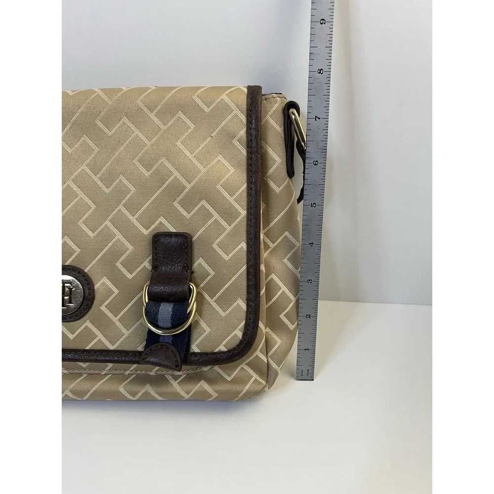 Tommy Hilfiger Jacquard Flap Top Messenger/Crossbody Bag-Tan/Brown Shoulder